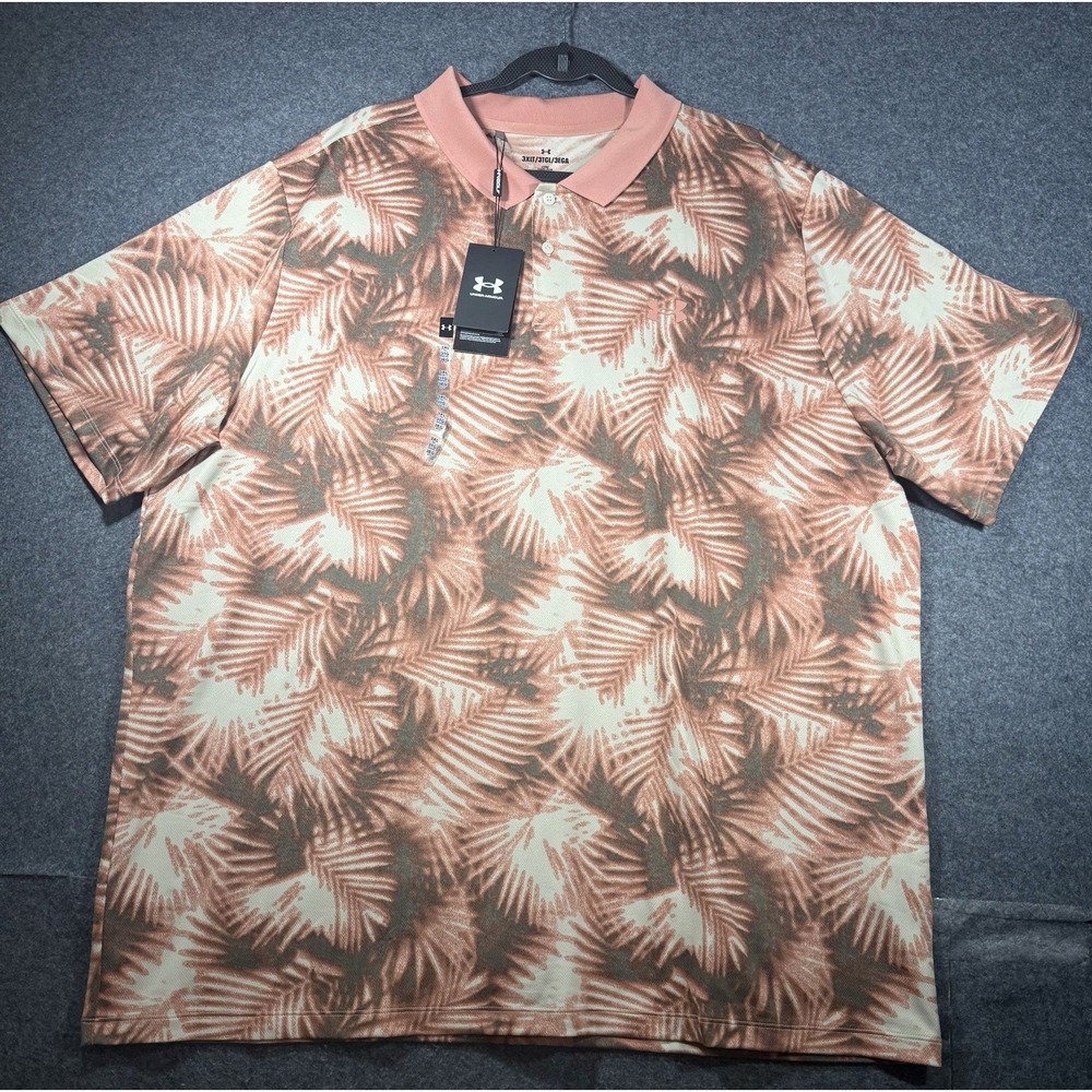 Under Armour Matchplay Tropical Palm Leaf Printed Golf Polo Shirt 3XLT - Picture 2 of 7